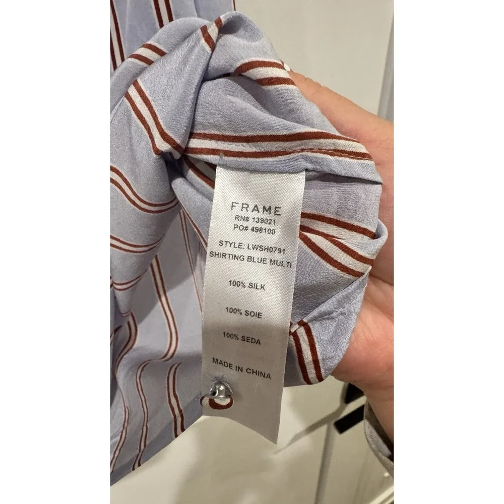 FRAME Denim Blue Striped 100% Silk Sleeveless Tie Neck Blouse Medium LWSH0791‎